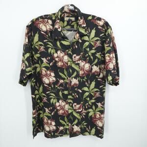 Tommy‎ Bahama Shirt Mens Large Black Hawaiian Silk Camp Loop Collar Resort Beach